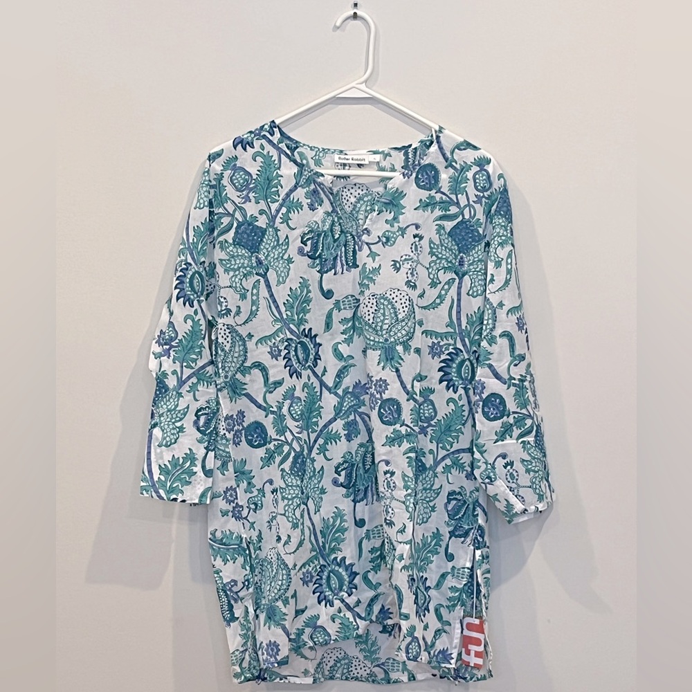 Roller Rabbit Turquoise Patterned Tunic Size XL - Picture 1 of 8